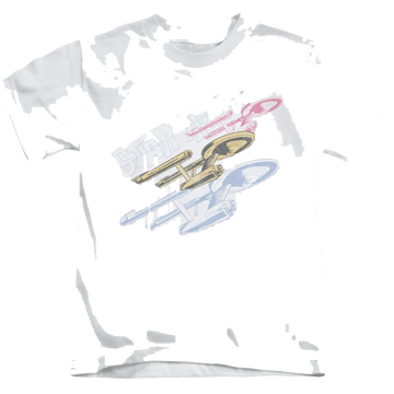 White kid's t-shirt for ages 4 to 7 with Star Trek Retro Tri Enterprise graphic