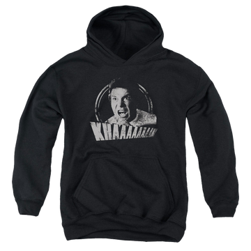 Black youth hoodie for ages 8 to 12 with Star Trek Movies Khan Distressed graphic