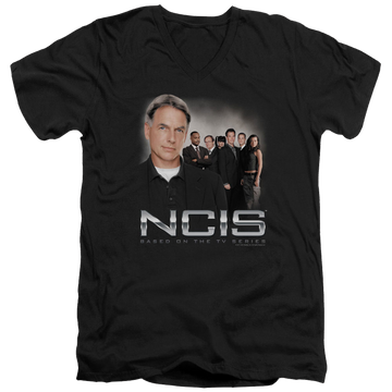 Black men's v-neck t-shirt with NCIS Investigators graphic
