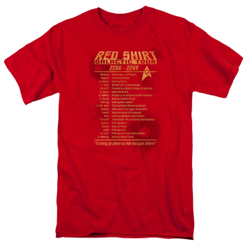 Red men's regular fit t-shirt with Star Trek Red Shirt Tour graphic