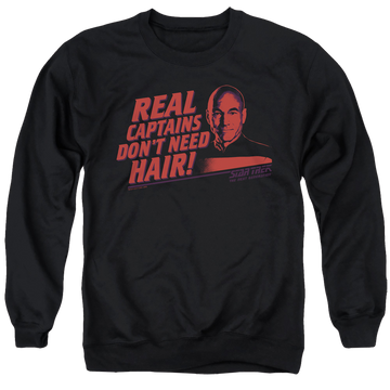 Black men's crewneck sweatshirt with Star Trek Real Captain graphic