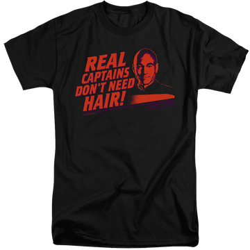 Black men's tall fit t-shirt with Star Trek Real Captain graphic