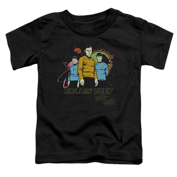 Black toddler t-shirt with Star Trek The Original Series Rollin Deep graphic