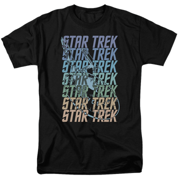 Black men's regular fit t-shirt with Star Trek Multi Logo Enterprise graphic