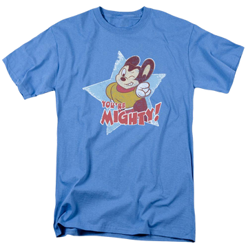 Carolina blue men's regular fit t-shirt with Mighty Mouse Youre Mighty graphic
