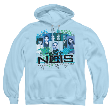 Light blue pullover hoodie with NCIS Cast graphic