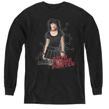 Black youth long sleeve t-shirt with NCIS Goth Crime Fighter graphic