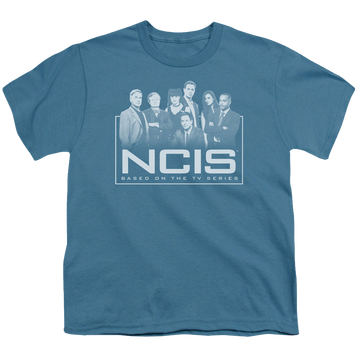 Slate youth t-shirt for ages 8 to 12 with NCIS The Gangs All Here graphic