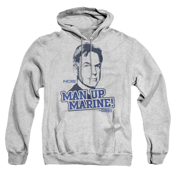 Athletic heather pullover hoodie with NCIS Man Up graphic