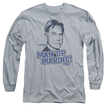 Athletic heather men's long sleeve t-shirt with NCIS Man Up graphic