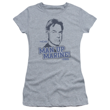 Athletic heather juniors t-shirt with NCIS Man Up graphic
