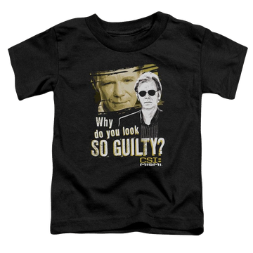 Black toddler t-shirt with CSI Miami So Guilty graphic