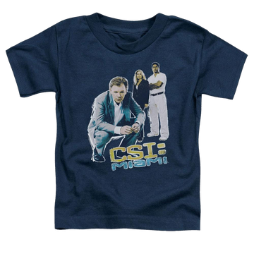 Navy toddler t-shirt with CSI Miami In Perspective graphic