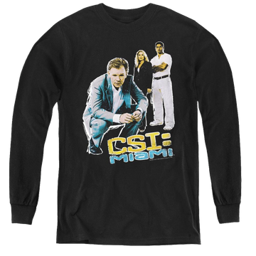 Navy youth long sleeve t-shirt with CSI Miami In Perspective graphic