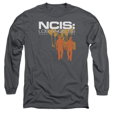 Charcoal men's long sleeve t-shirt with NCIS Los Angeles Slow Walk graphic