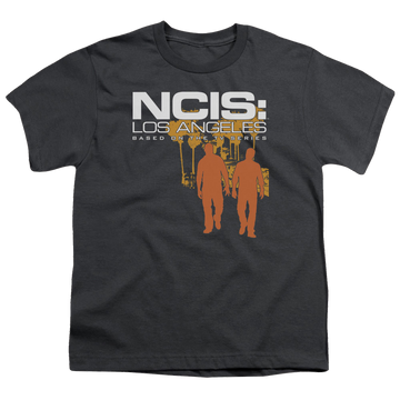 Charcoal youth t-shirt for ages 8 to 12 with NCIS Los Angeles Slow Walk graphic