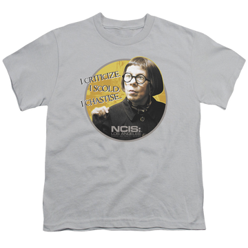 Silver youth t-shirt for ages 8 to 12 with NCIS Los Angeles Hetty graphic