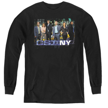 Black youth long sleeve t-shirt with CSI New York Cast graphic