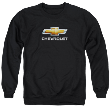 Black men's crewneck sweatshirt with Chevrolet Chevy Bowtie Stacked graphic