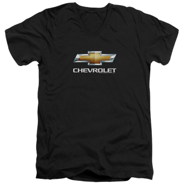 Black men's v-neck t-shirt with Chevrolet Chevy Bowtie Stacked graphic