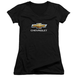 Chevrolet Chevy Bowtie Stacked - Juniors V-Neck T-Shirt Juniors V-Neck T-Shirt Chevrolet   
