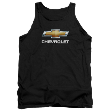 Black men's tank with Chevrolet Chevy Bowtie Stacked graphic