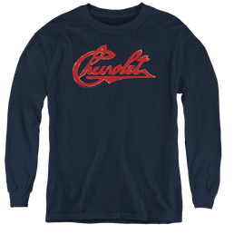 Chevrolet Chevrolet Script Distressed - Youth Long Sleeve T-Shirt Youth Long Sleeve T-Shirt Chevrolet   