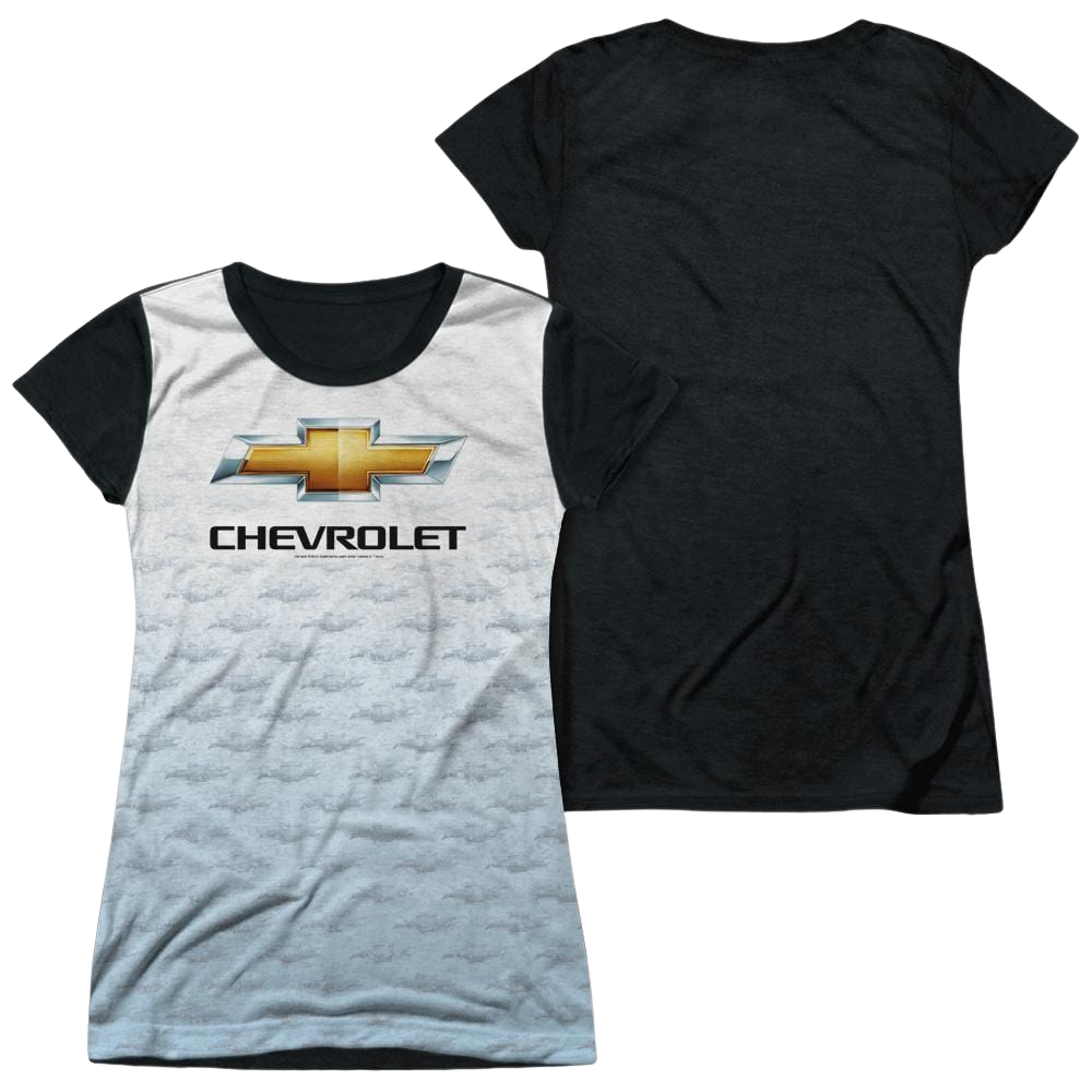 Chevrolet Logo Repeat - Juniors Black Back T-Shirt Juniors Black Back T-Shirt Chevrolet   
