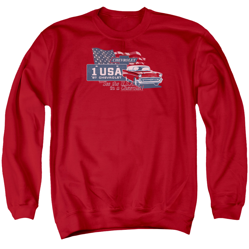 Chevrolet See The Usa - Men's Crewneck Sweatshirt Men's Crewneck Sweatshirt Chevrolet   