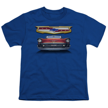 Royal youth t-shirt for ages 8 to 12 with Chevrolet 1957 Bel Air Grille graphic