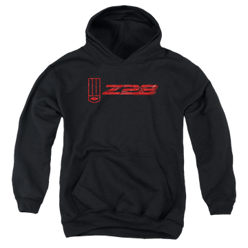 Black youth hoodie for ages 8 to 12 with Chevrolet The Z28 graphic