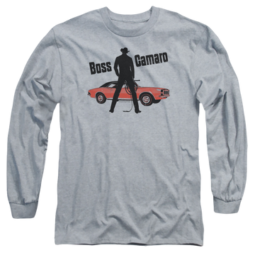Athletic heather men's long sleeve t-shirt with Chevrolet Boss graphic