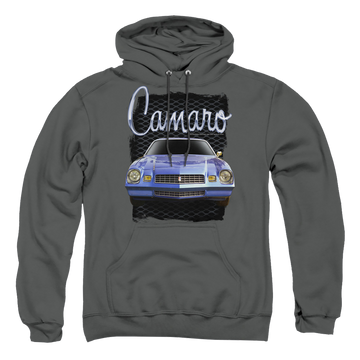 Charcoal pullover hoodie with Chevrolet Yellow Camaro graphic