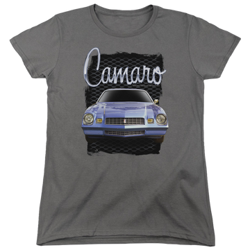 Charcoal women's t-shirt with Chevrolet Yellow Camaro graphic