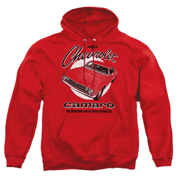 Red pullover hoodie with Chevrolet Retro Camaro graphic