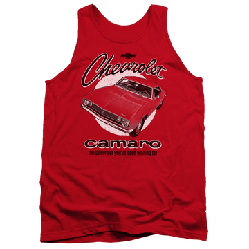 Red men's tank with Chevrolet Retro Camaro graphic