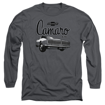 Charcoal men's long sleeve t-shirt with Chevrolet Script Car graphic