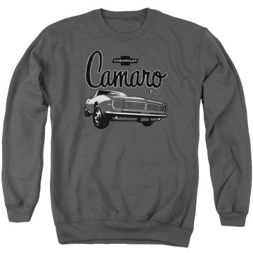 Charcoal men's crewneck sweatshirt with Chevrolet Script Car graphic