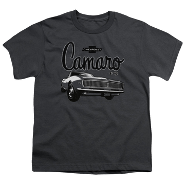 Charcoal youth t-shirt for ages 8 to 12 with Chevrolet Script Car graphic
