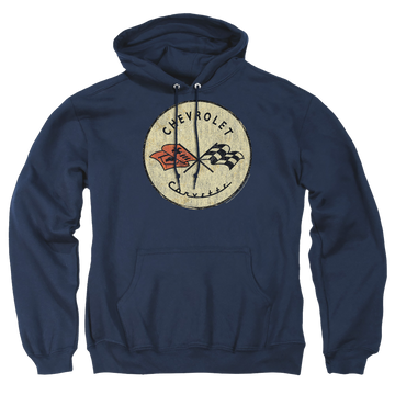 Navy pullover hoodie with Chevrolet Old Vette graphic