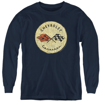 Navy youth long sleeve t-shirt with Chevrolet Old Vette graphic