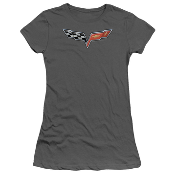 Charcoal juniors t-shirt with Chevrolet The Vette Medallion graphic