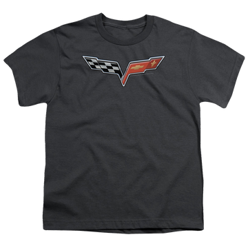 Charcoal youth t-shirt for ages 8 to 12 with Chevrolet The Vette Medallion graphic