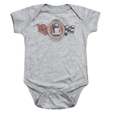 Athletic heather baby bodysuit with Chevrolet Gentlemens Racer graphic