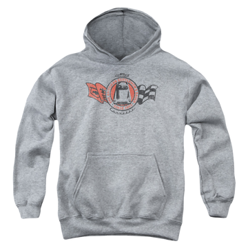 Athletic heather youth hoodie for ages 8 to 12 with Chevrolet Gentlemens Racer graphic