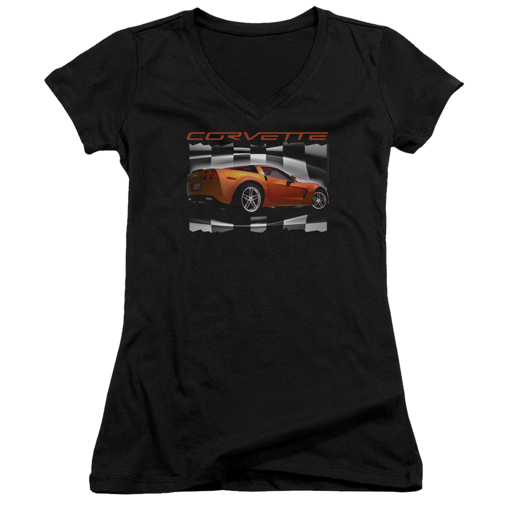 Chevrolet Orange Z06 Vette - Juniors V-Neck T-Shirt Juniors V-Neck T-Shirt Chevrolet   