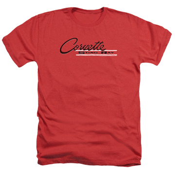 Red men's heather t-shirt with Chevrolet Retro Stingray graphic