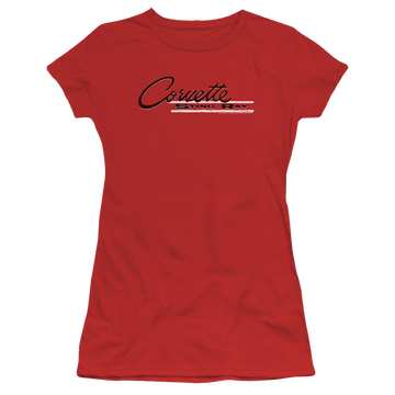 Red juniors t-shirt with Chevrolet Retro Stingray graphic