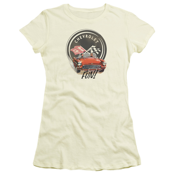 Cream juniors t-shirt with Chevrolet Vette Fun graphic