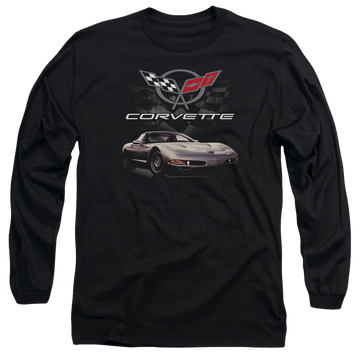 Black men's long sleeve t-shirt with Chevrolet Checkered Past graphic
